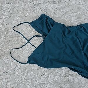 Satin cross-back leg slit dress